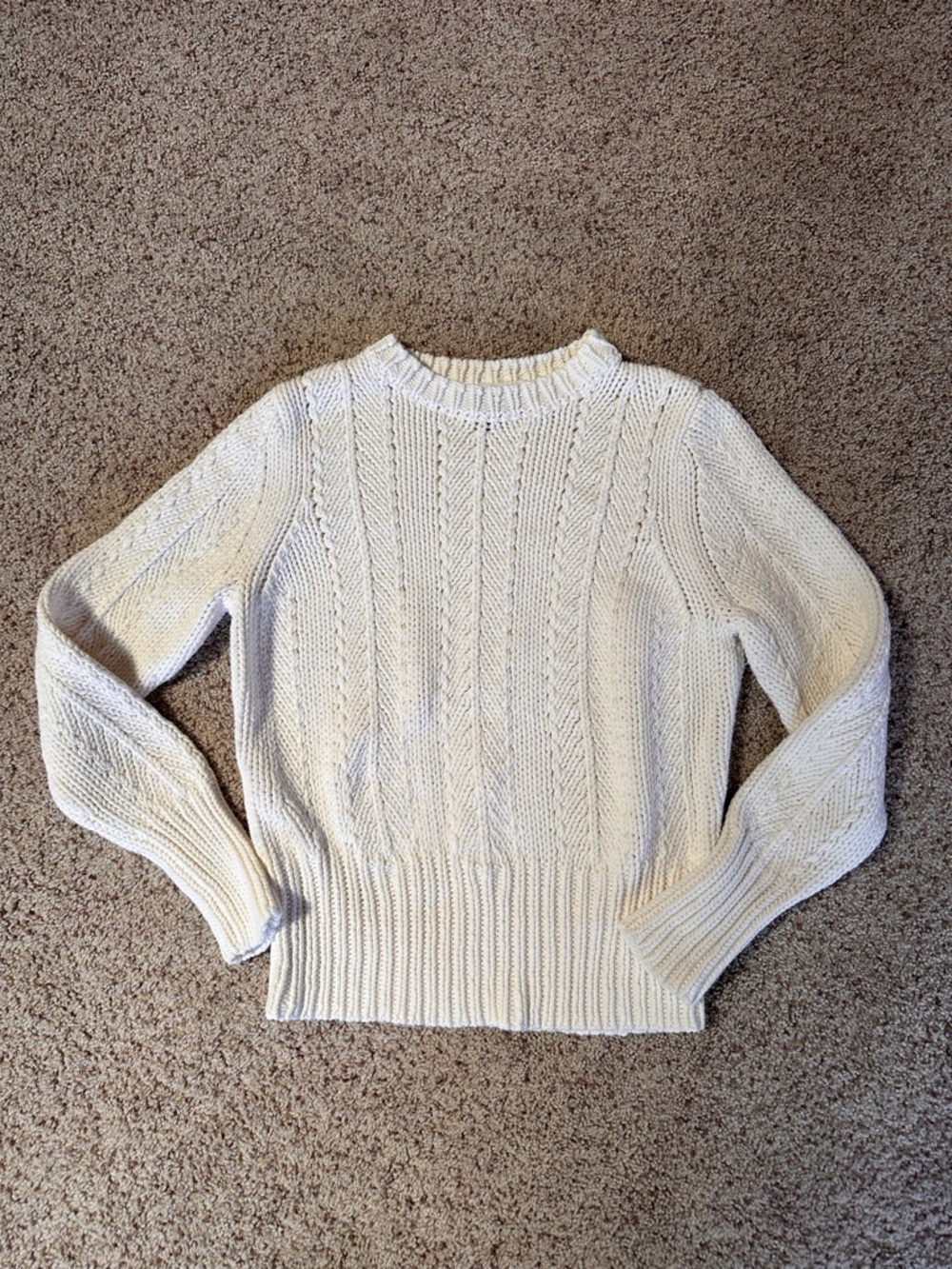 Ann Taylor Cream Cable Crewneck Sweater